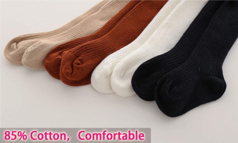 CECORC Baby Tights â€“ Thick Toddlers Girl Leggingsâ€“ Cable Knit Cotton Stockings, 6-12 months, maroon baby tights,(0-1 years, 4pack (black+white+redbrown+beige)) - Image 2